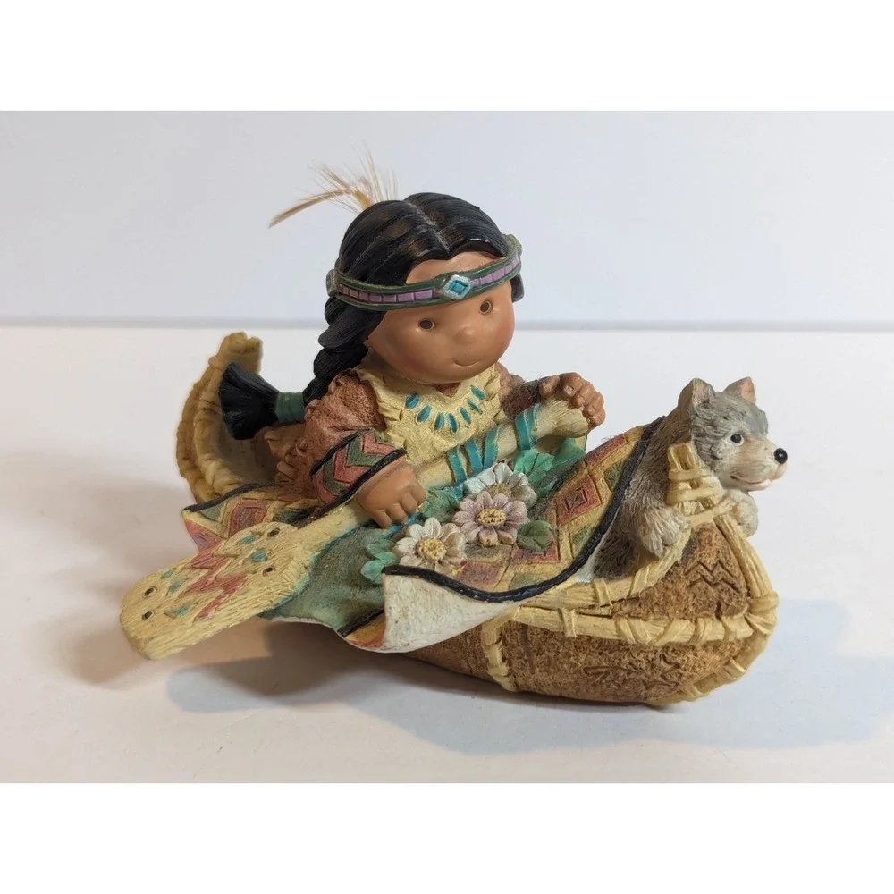 VINTAGE ENESCO 1998 FRIENDS OF THE FEATHER LITTLE TRAVELER - CHILD IN CANOE 4.5
